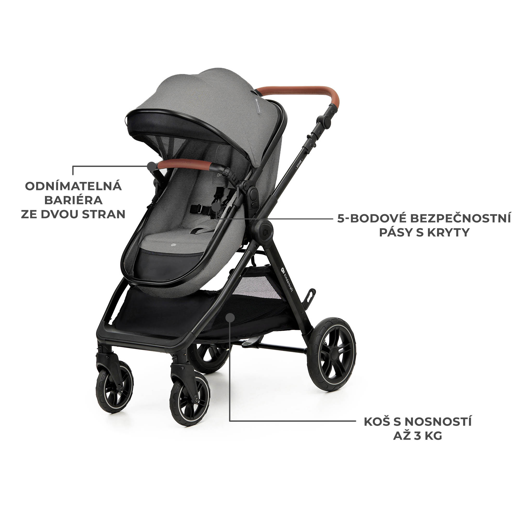 KINDERKRAFT Kočík kombinovaný 3v1 Esme Pro Moonlight Grey