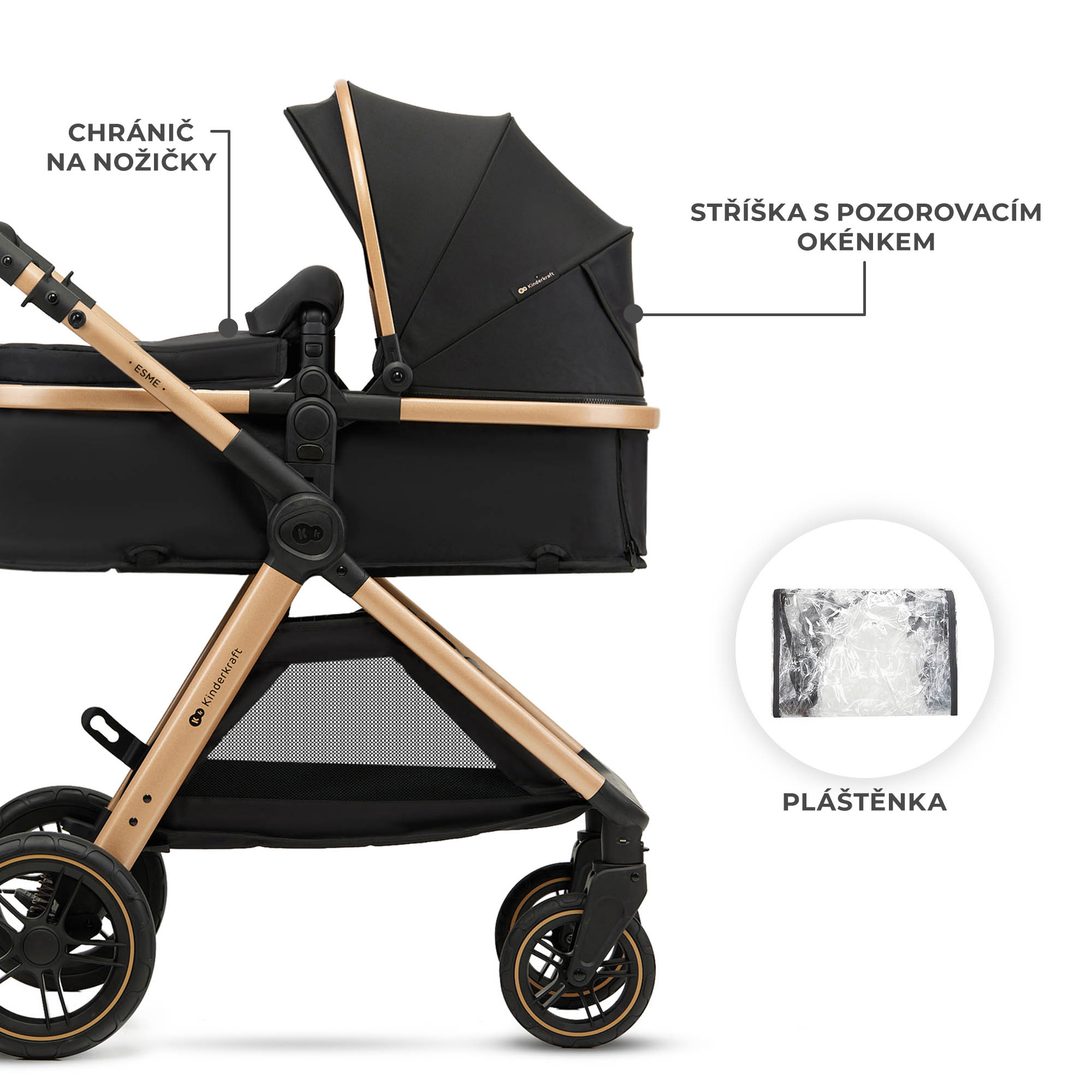 KINDERKRAFT Kočík kombinovaný 3v1 Esme Pro Pure Black
