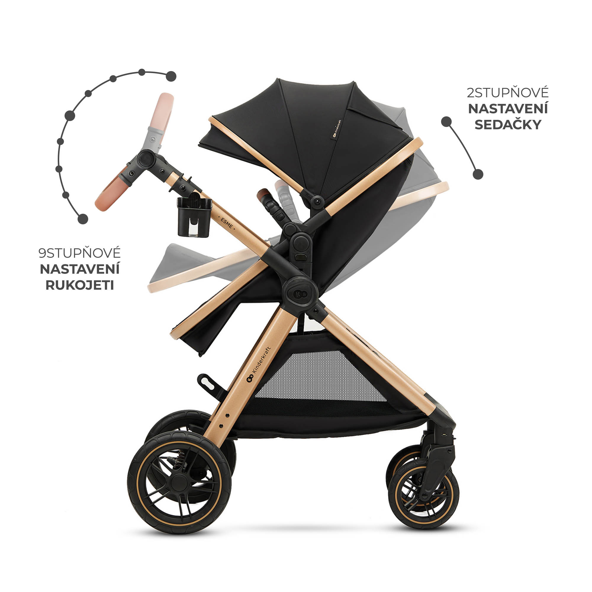 KINDERKRAFT Kočík kombinovaný 3v1 Esme Pro Pure Black