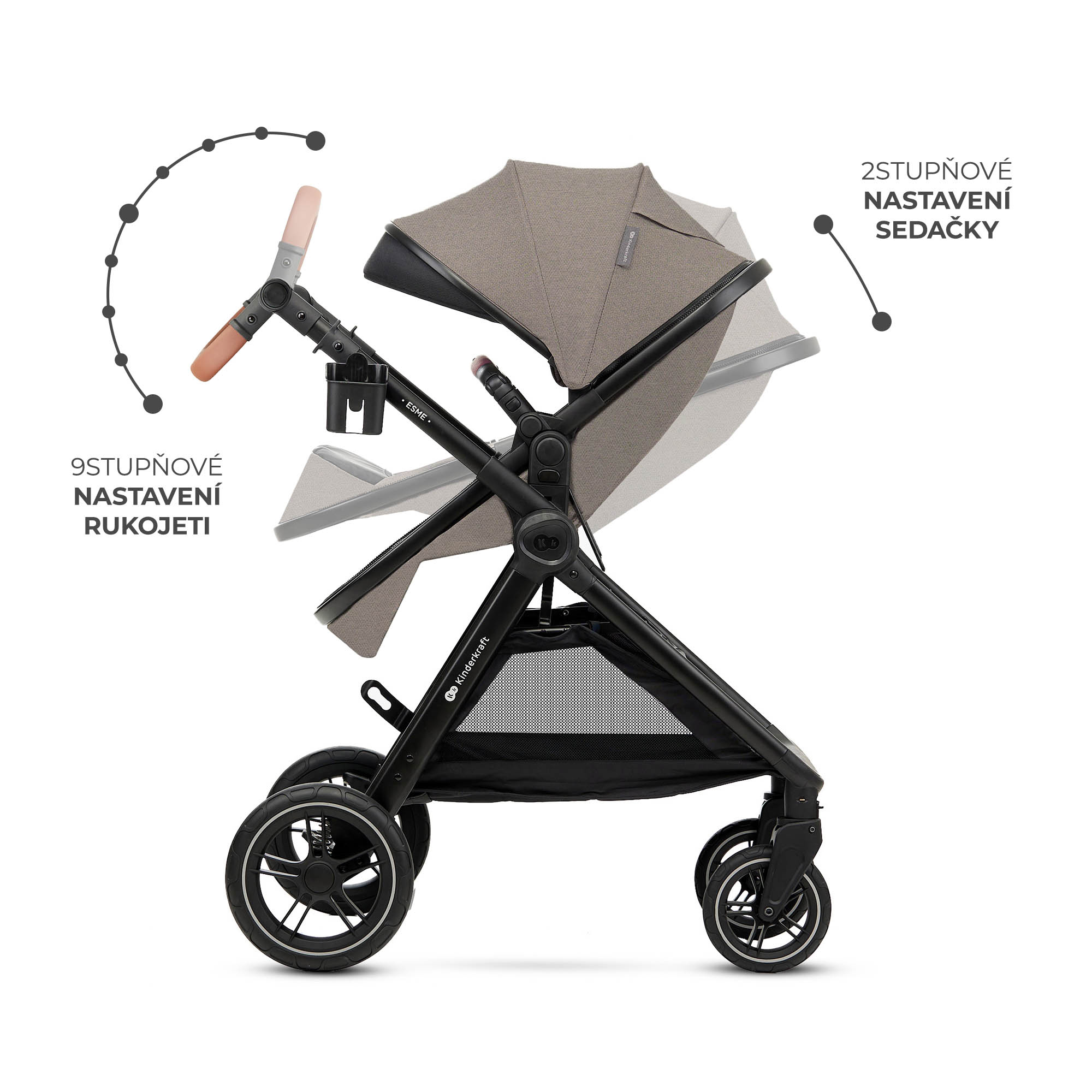 KINDERKRAFT Kočík kombinovaný 3v1 Esme Pro Sand Beige