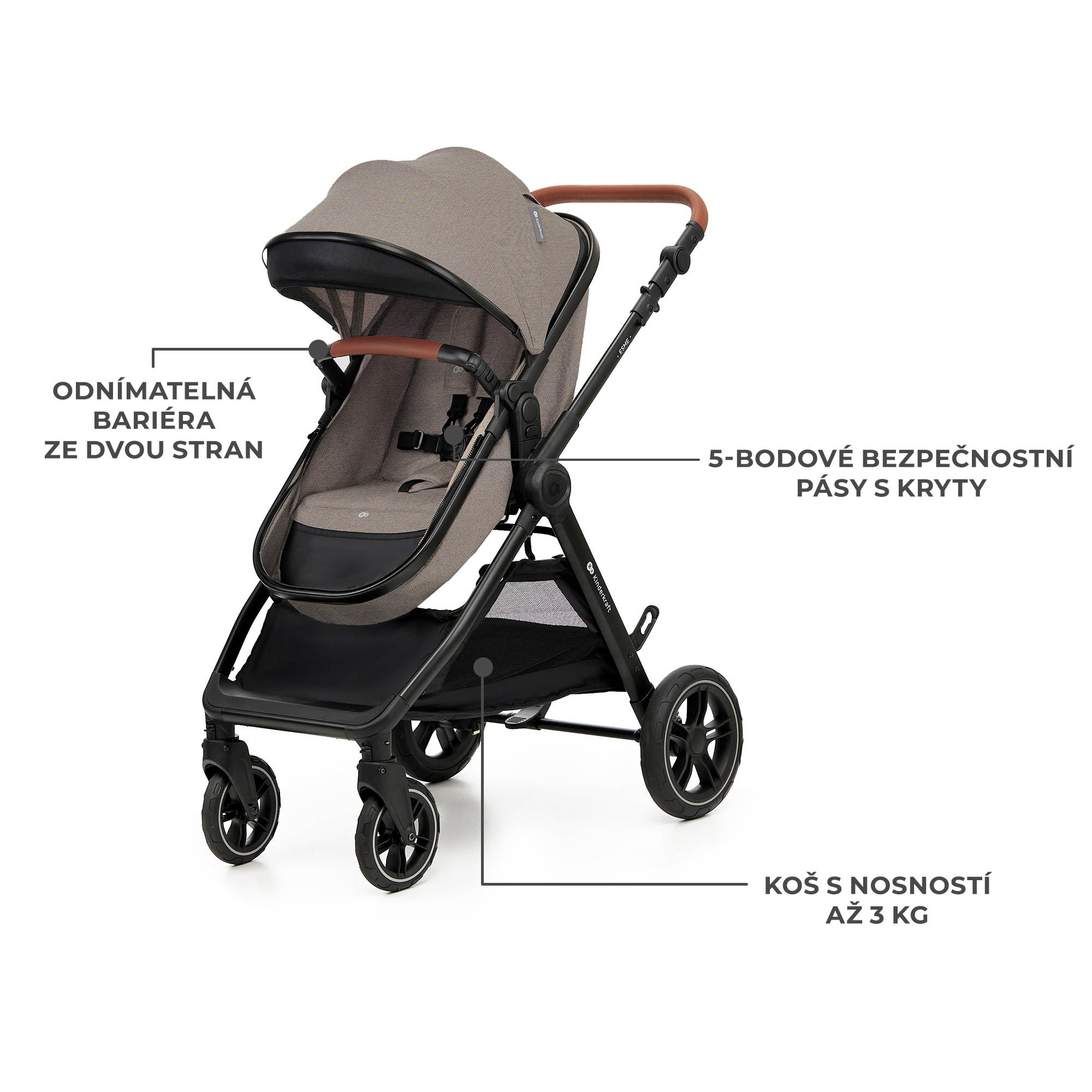 KINDERKRAFT Kočík kombinovaný 3v1 Esme Pro Sand Beige