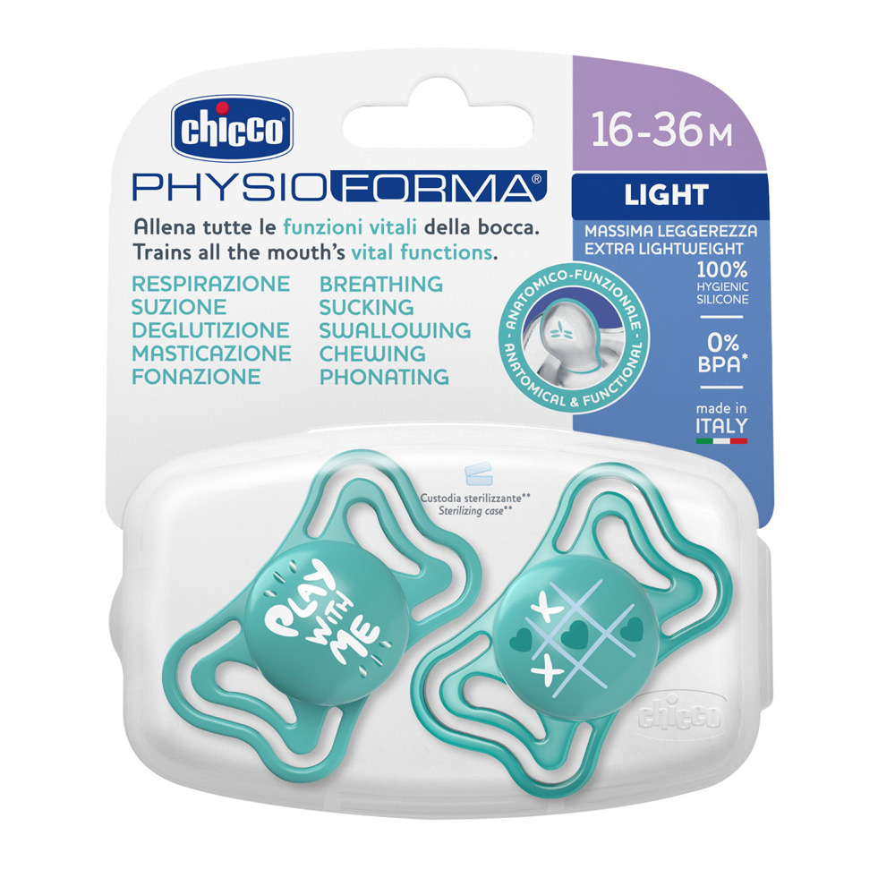 CHICCO Cumlík Physio Light silikónový chlapec16-36m, 2 ks