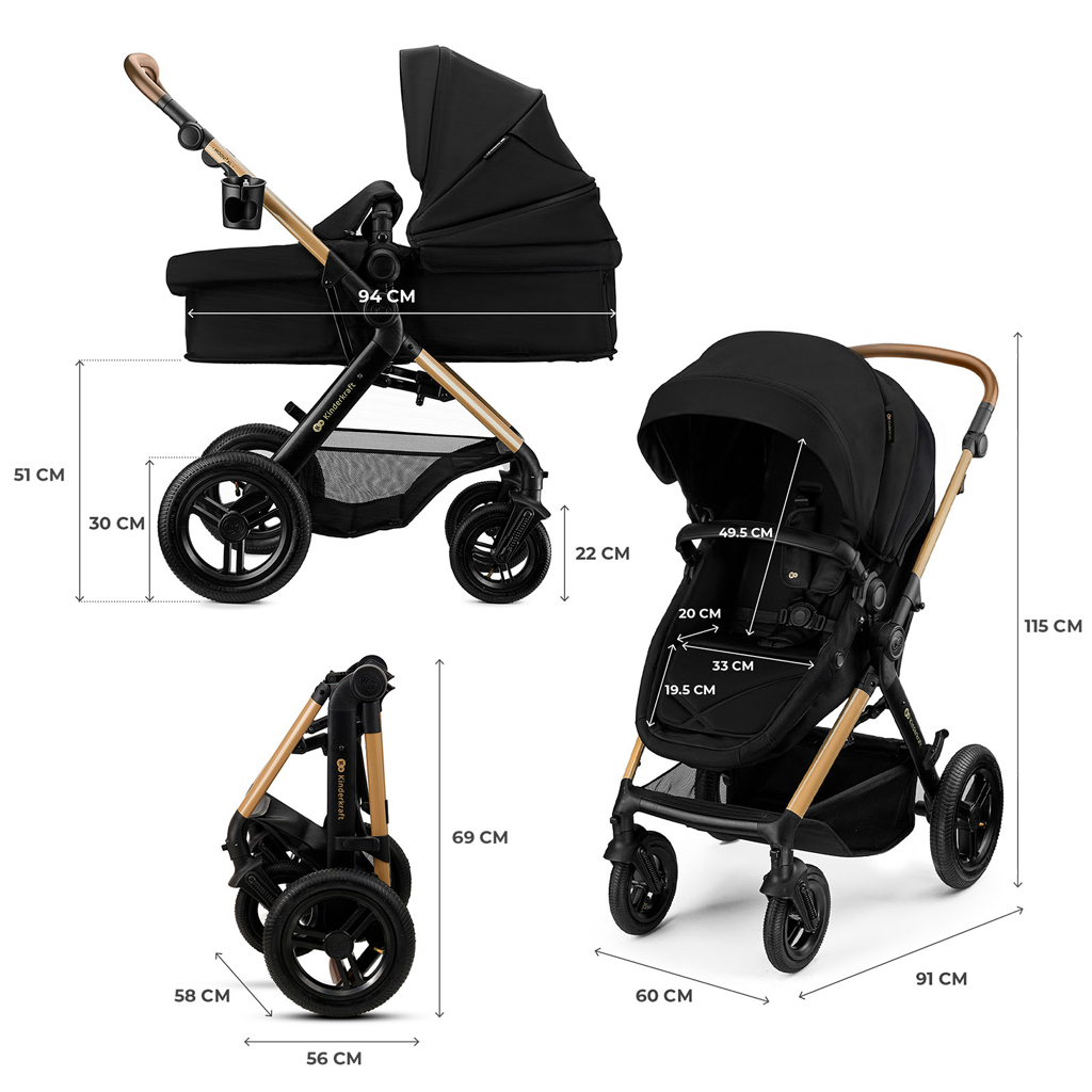 KINDERKRAFT Kočík kombinovaný 3v1 Moov 2 XL Air Black
