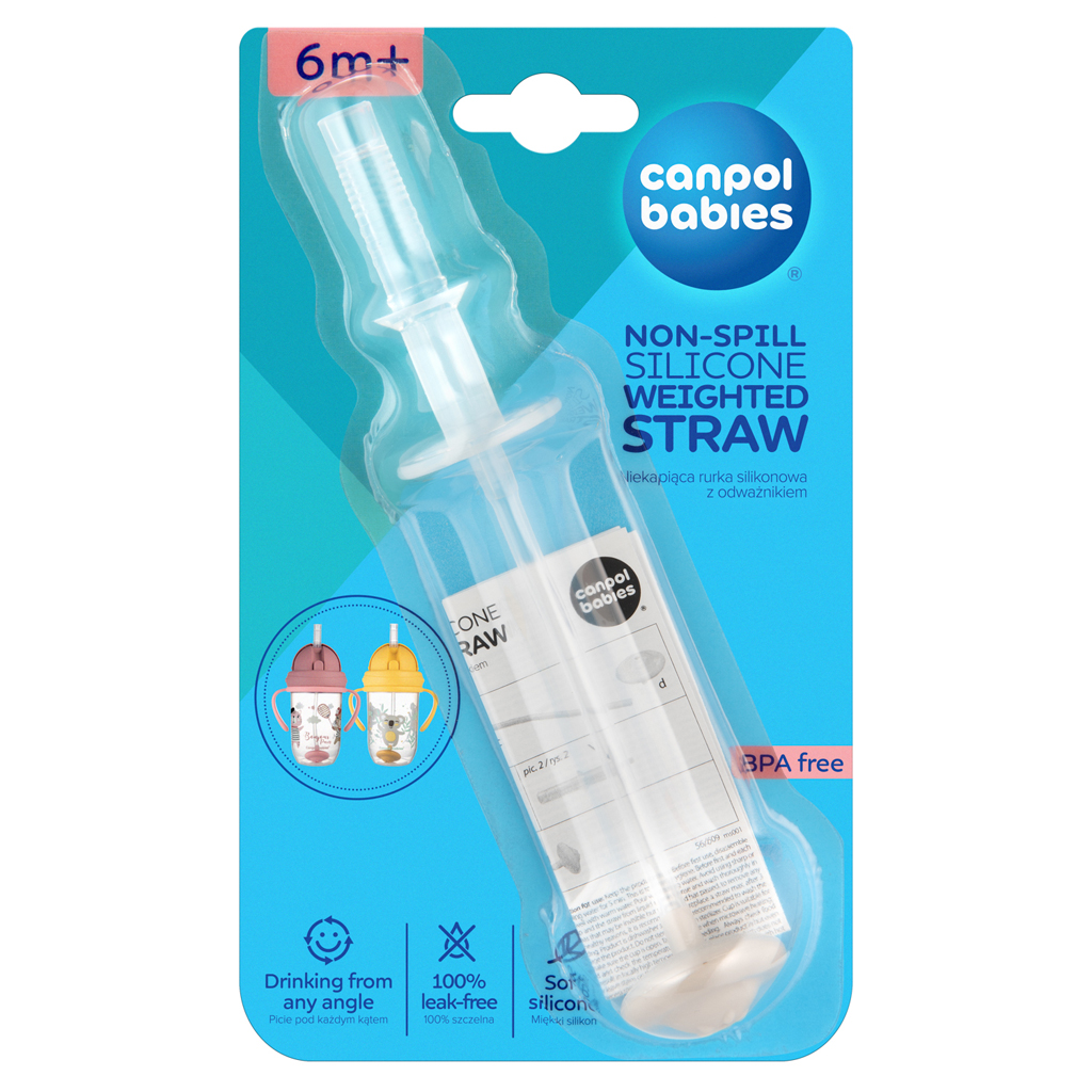 CANPOL BABIES Slamka silikónová netečúca so závažím sivá pre hrnčeky 56/606 a 56/607