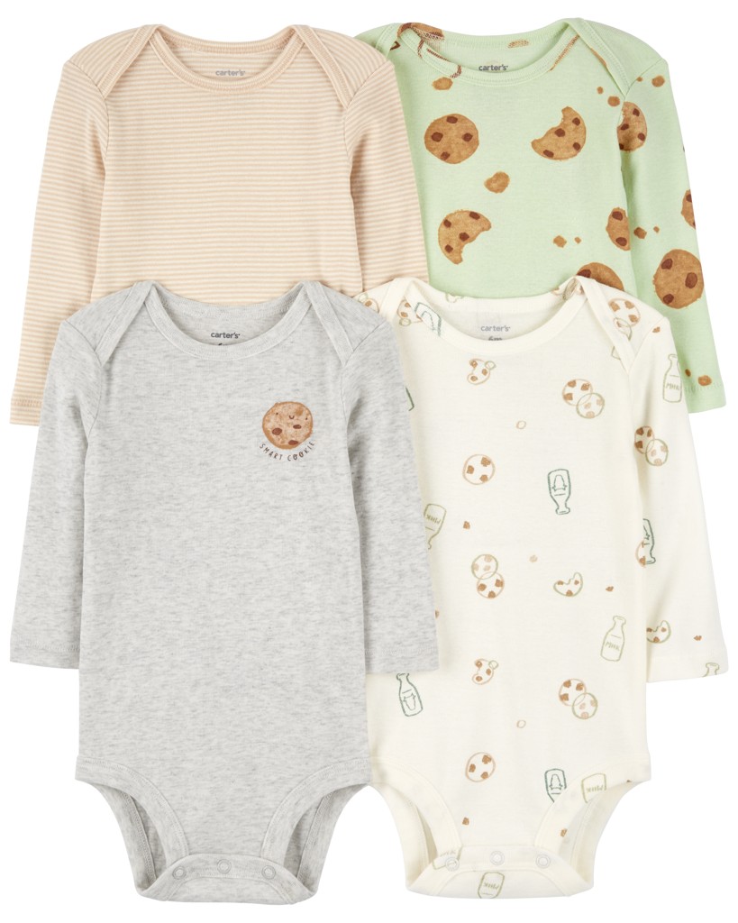 CARTER'S Body dlhý rukáv Milk&amp;Cookies neutrál 4ks NB/ veľ. 56