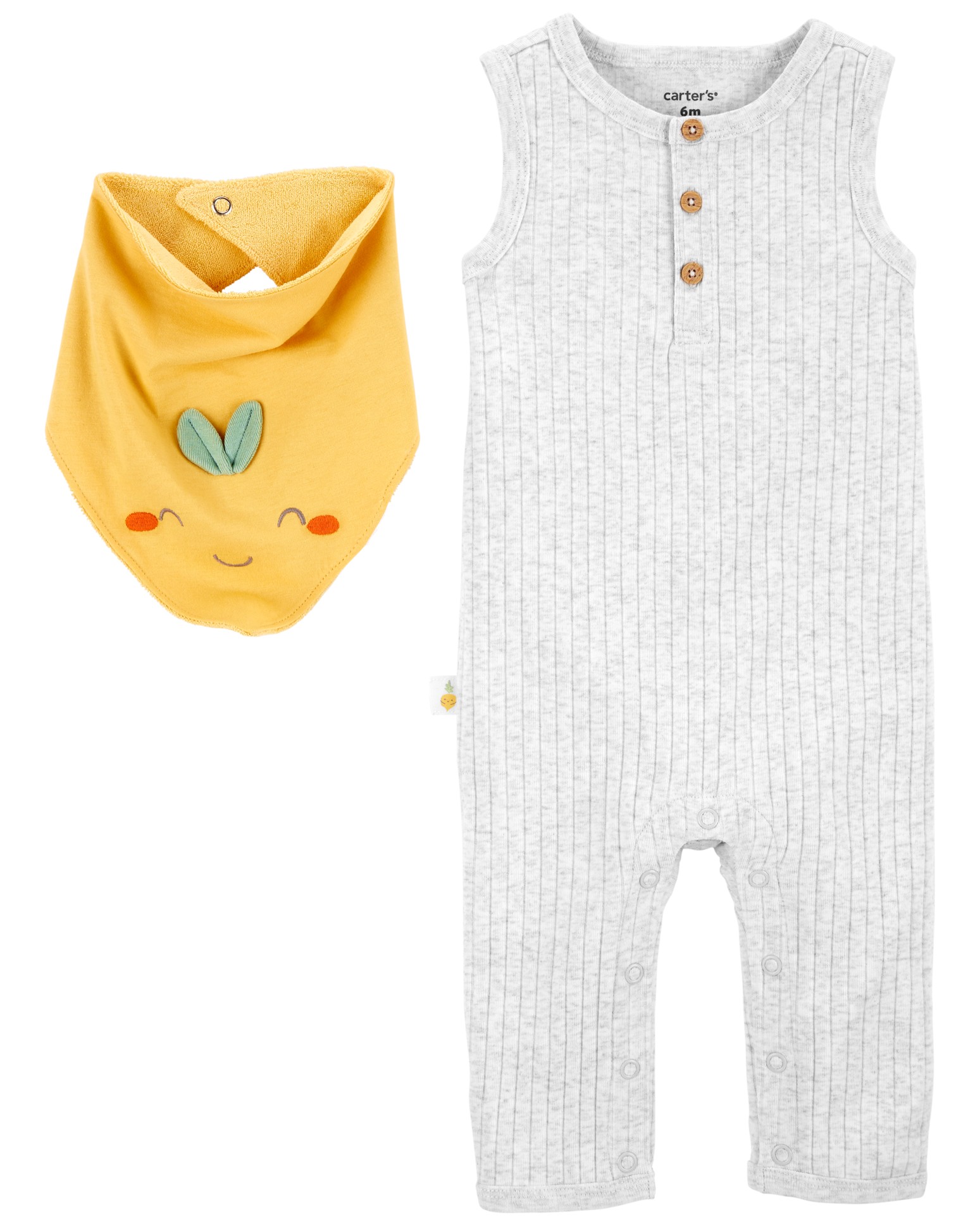 CARTER'S Set 2dielny overal bez rukávov, podbradník Grey neutrál LBB NB/ veľ. 56