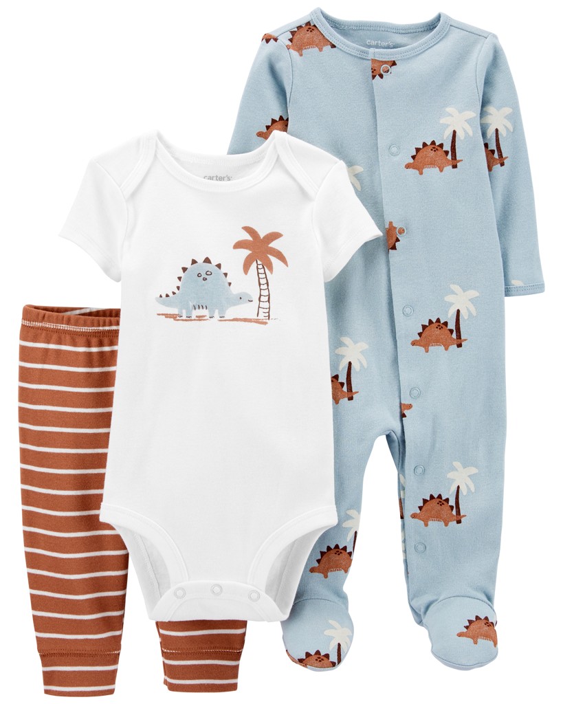 CARTERS Set 3dielny body kr. rukáv, overal, tepláky Blue Dino chlapec LBB NB/veľ. 56