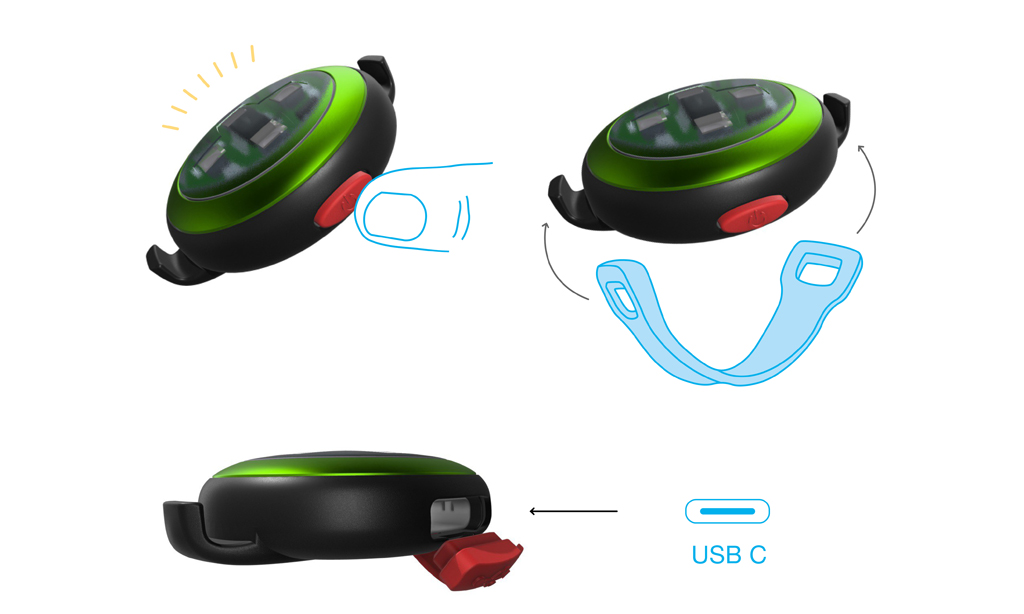 CURLI Luumi LED bezpečnostné svetielko dobíjacie na obojok BLUE