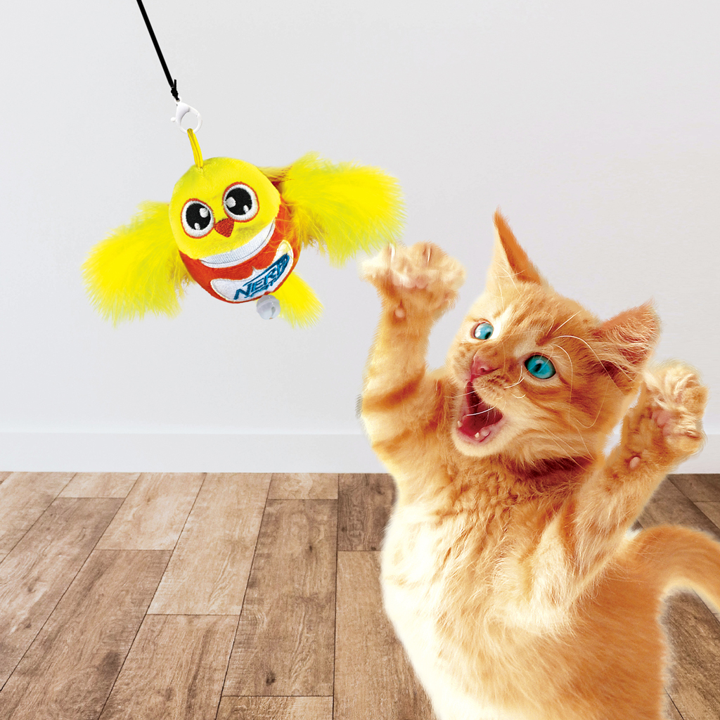 NERF CAT Hračka pre mačky plyšový vtáčik s rolničkou a paličkou 9 cm