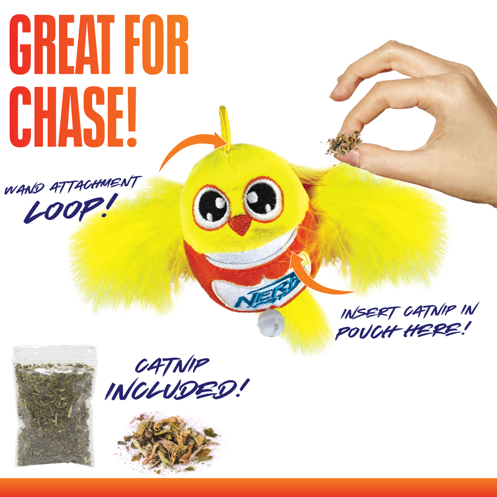 NERF CAT Hračka pre mačky plyšový vtáčik s rolničkou a paličkou 9 cm