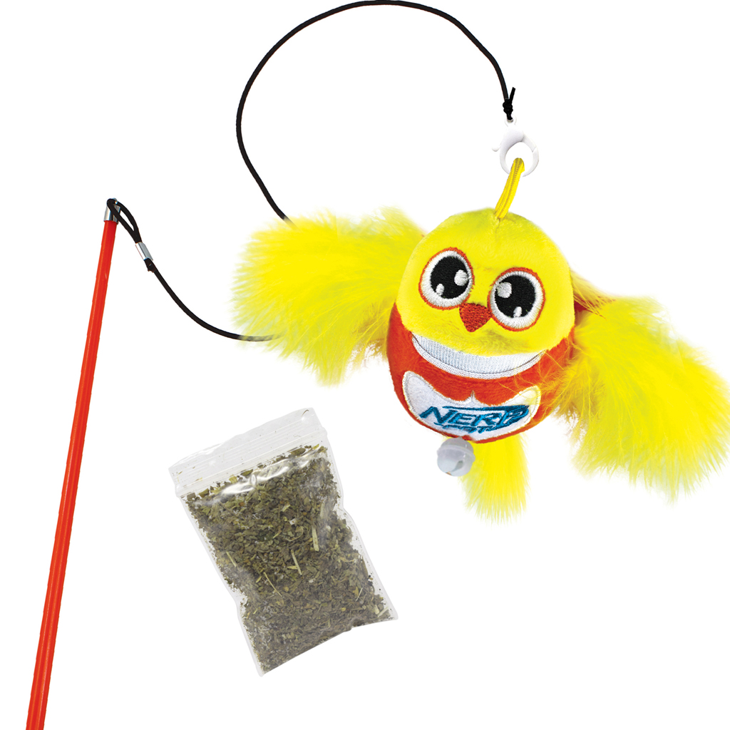 NERF CAT Hračka pre mačky plyšový vtáčik s rolničkou a paličkou 9 cm