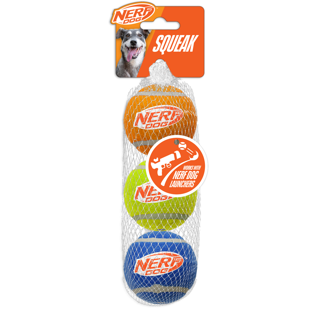 NERF DOG Hračka pre psov 3 ks pískacích tenisových loptičiek 6,5 cm