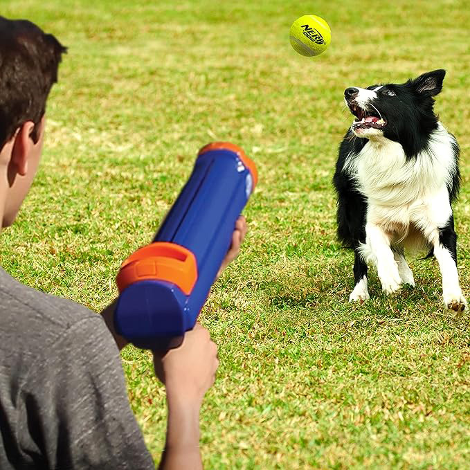 NERF DOG Hračka pre psov Blaster 30 cm bez klipu na loptičku + 3 ks pískacích tenisových loptičiek 5