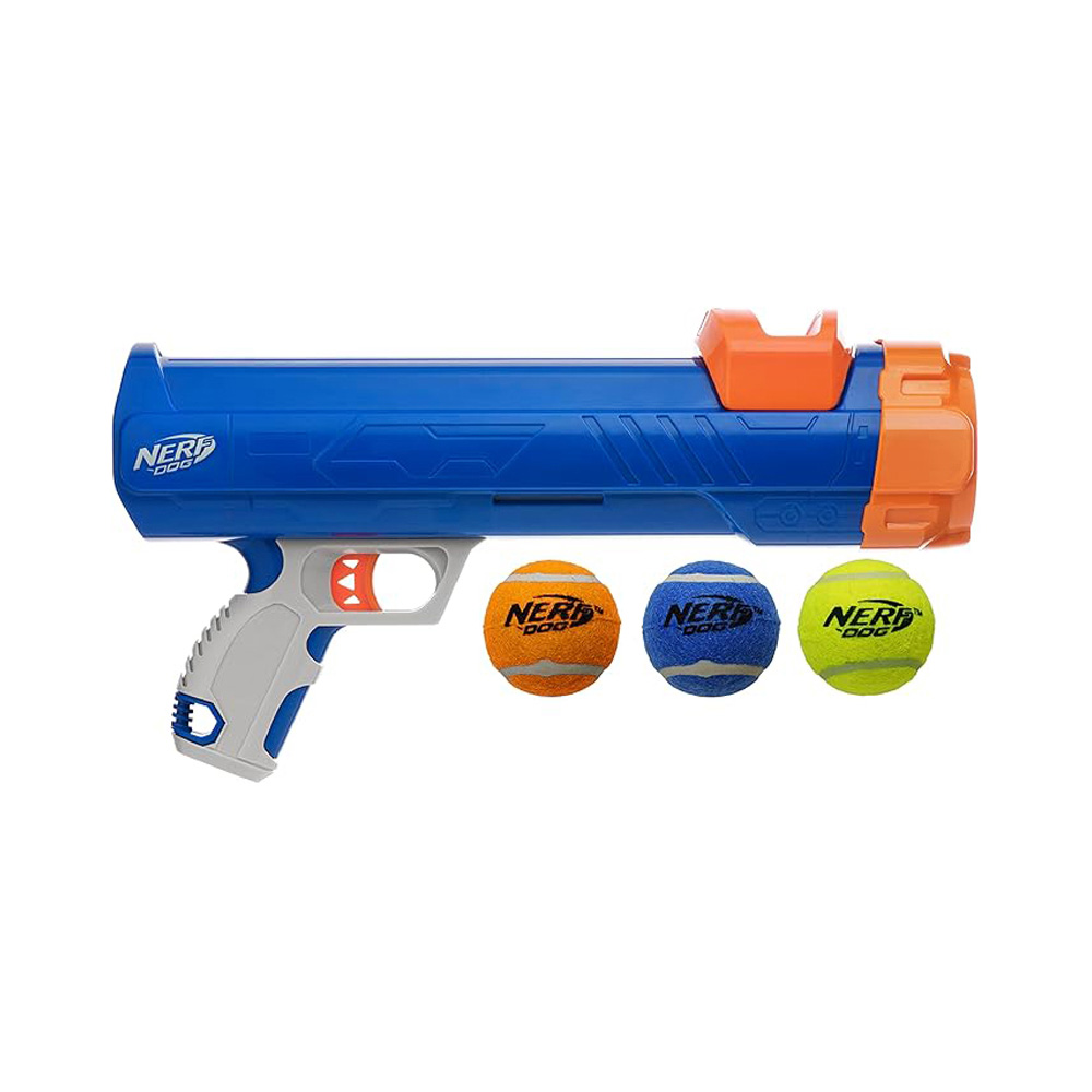 NERF DOG Hračka pre psov Blaster 30 cm bez klipu na loptičku + 3 ks pískacích tenisových loptičiek 5
