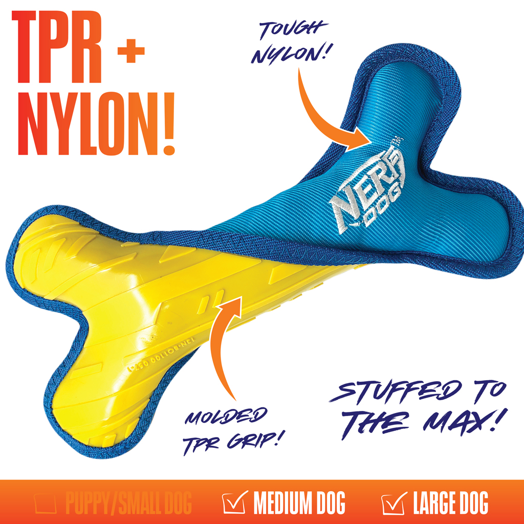NERF DOG Hračka pre psov odolná kosť s plyšovou nylonovou výplňou 28 cm