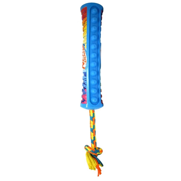 NERF DOG Hračka pre psov pískacie tiahlo s farebným úchopom a textilným lanom 29 cm