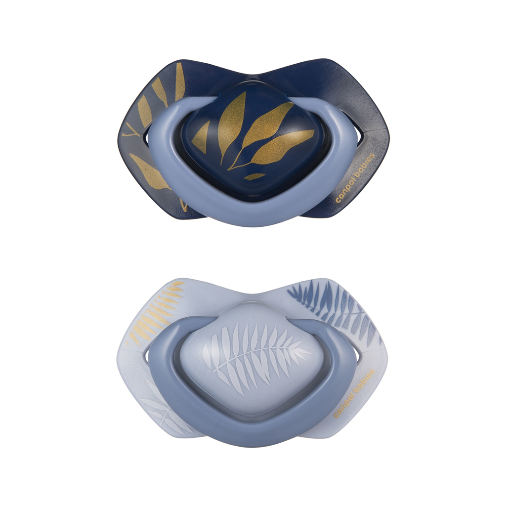 CANPOL BABIES Cumlík silikónový symetrický Light touch GOLD 18m+m 2ks modrý