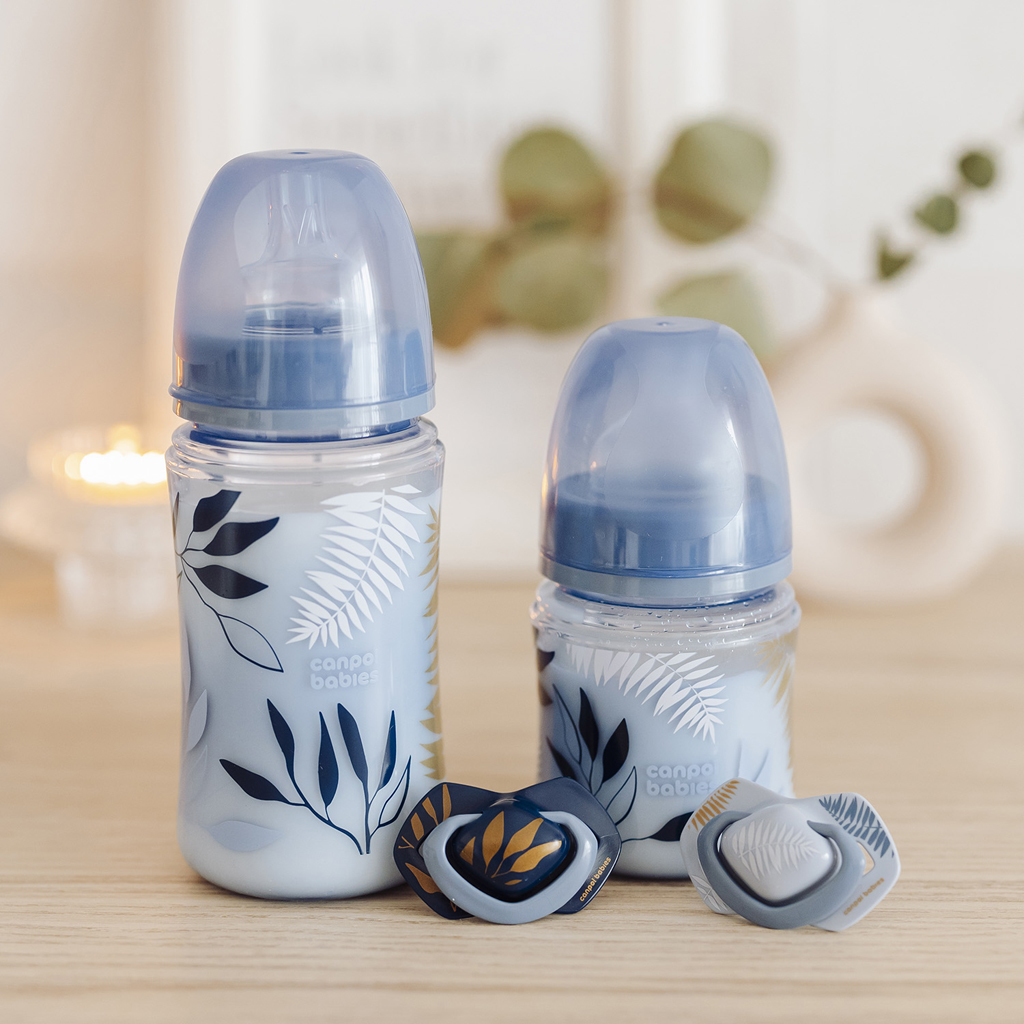 CANPOL BABIES Cumlík silikónový symetrický Light touch GOLD 18m+m 2ks modrý