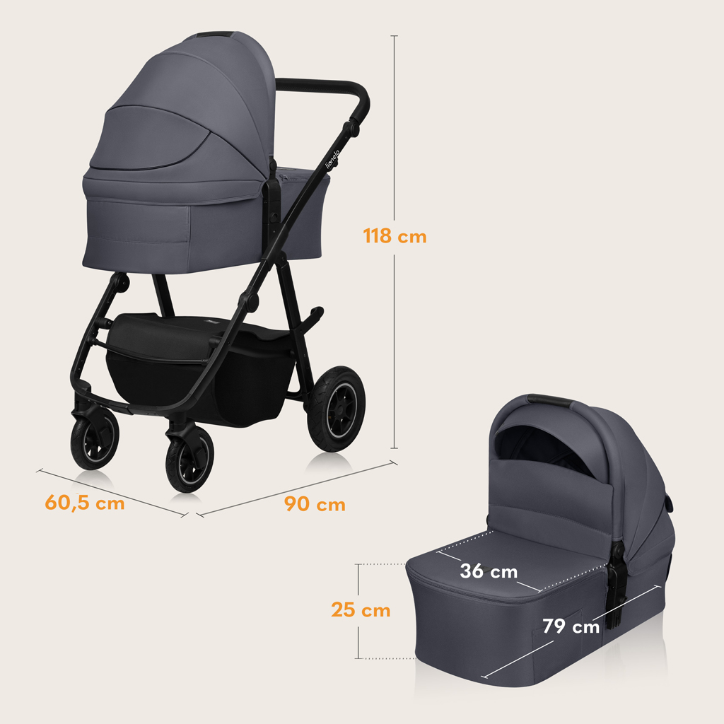 LIONELO Kočík kombinovaný Amber Plus 3v1 Grey Graphite