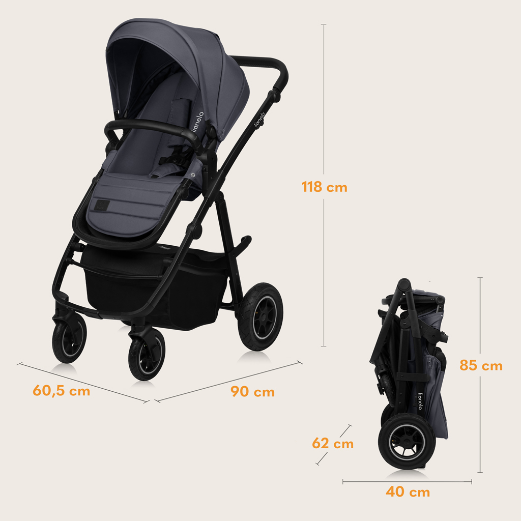LIONELO Kočík kombinovaný Amber Plus 3v1 Grey Graphite