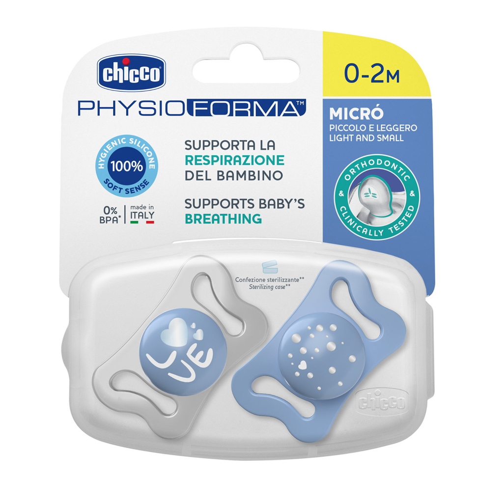 CHICCO Cumlík Physioforma® Micro silikónový 0-2m chlapec 2 ks