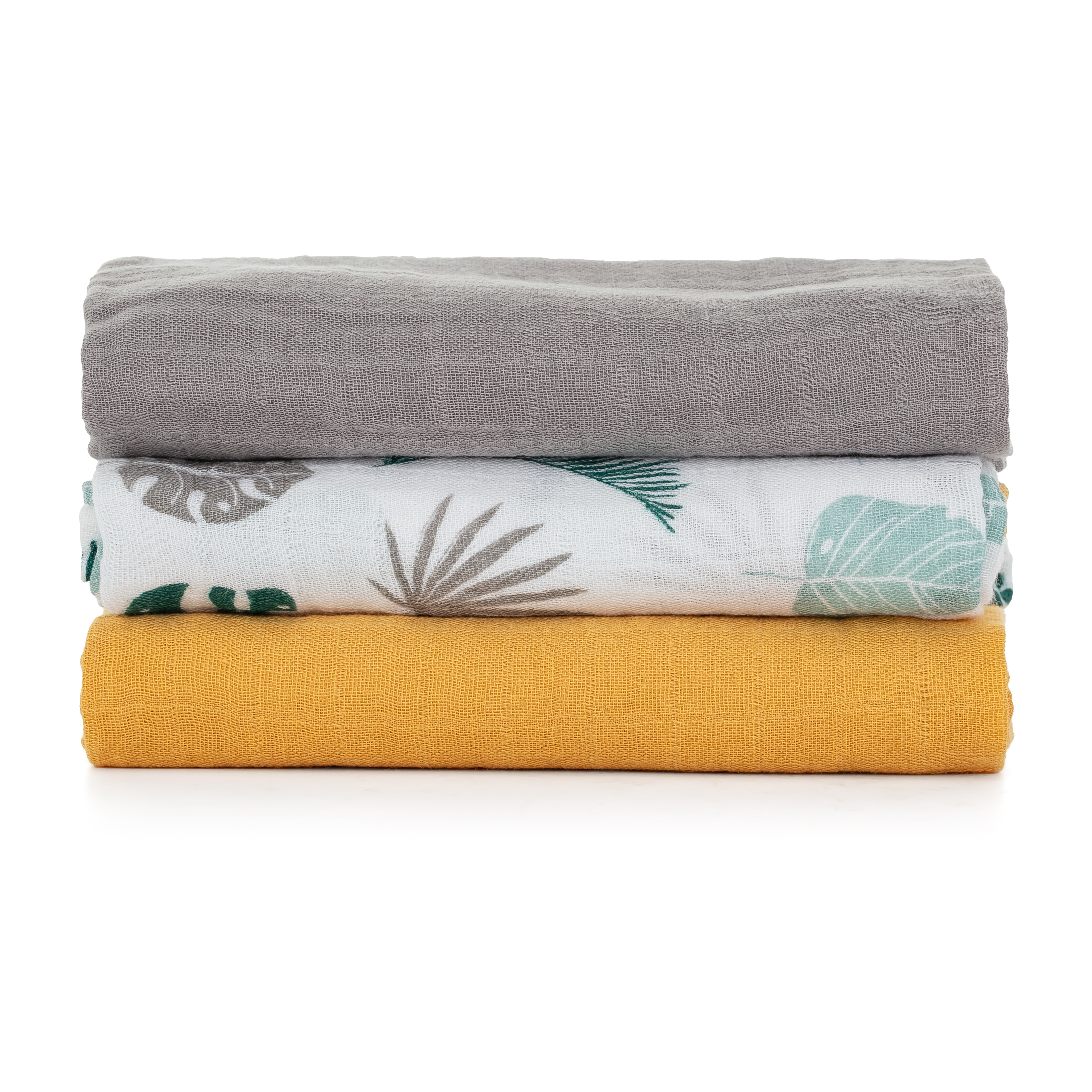 PETITE&amp;MARS Sada plienok bambusová mušelínová 3ks Moussy Ochre Leaves, 68 x 68 cm