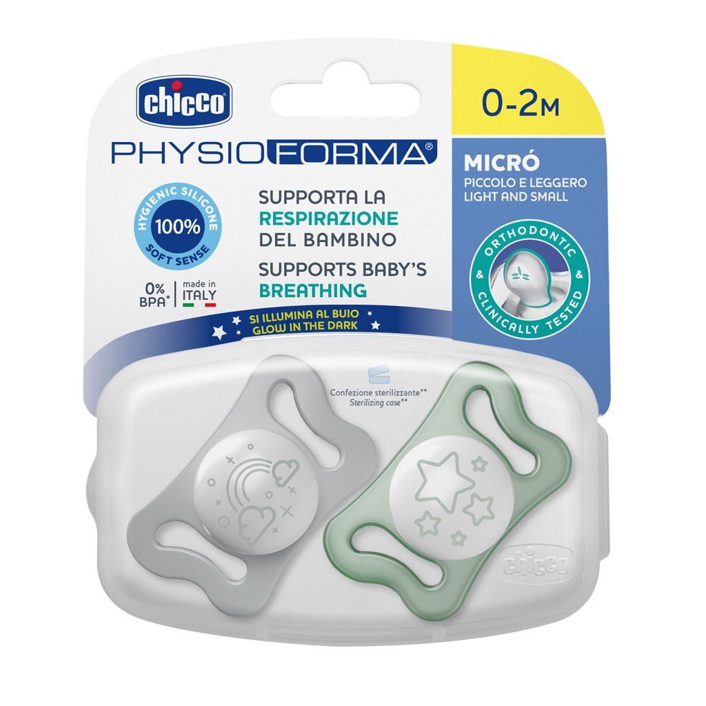 CHICCO Cumlík Physioforma® Micro silikónový 0-2m nočný 2 ks