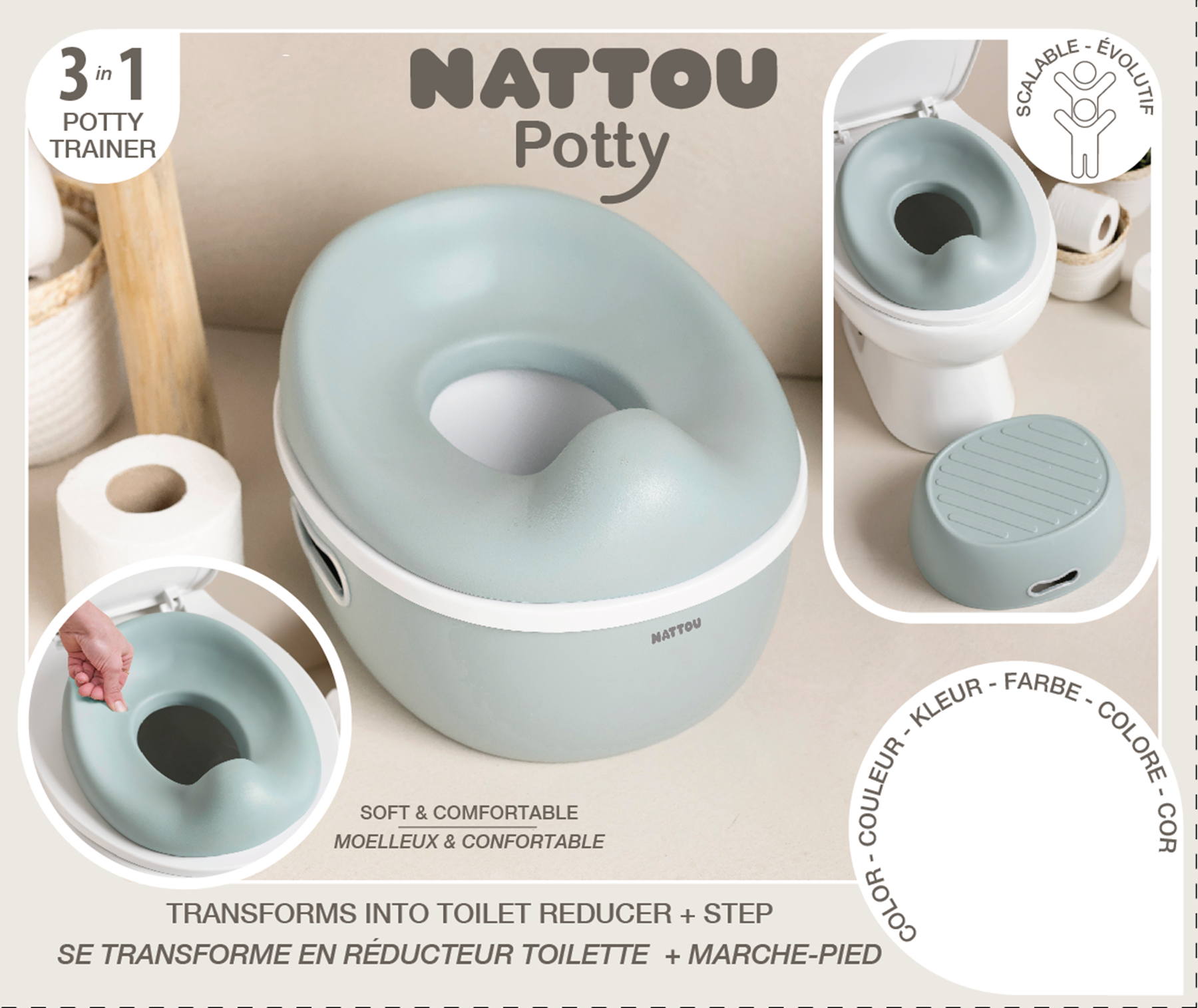 NATTOU Nočník učiaci 3v1 Potty Sage green