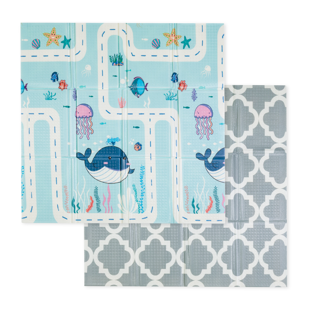 PETITE&amp;MARS Podložka na hranie skladacie Campy S 120x120cm Ocean&amp;Arabesca