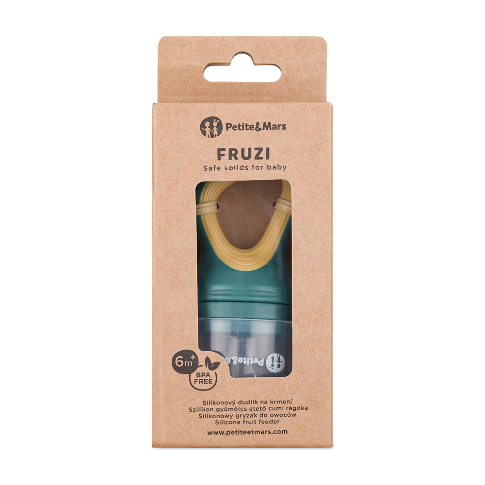 PETITE&amp;MARS Cumlík silikónový na kŕmenie Fruzi Green&amp;Ochre 6m+