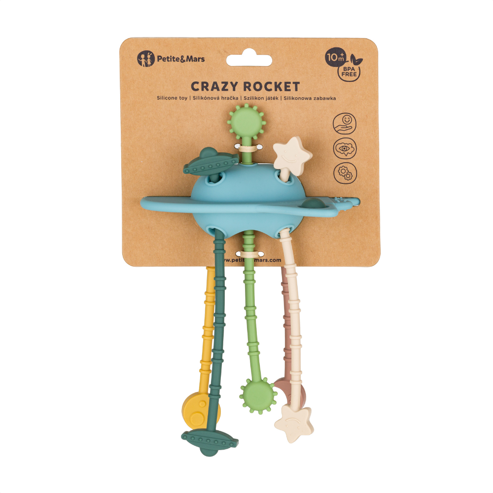 PETITE&amp;MARS Hračka silikónová senzorická Crazy rocket Frosted Sky 10m+
