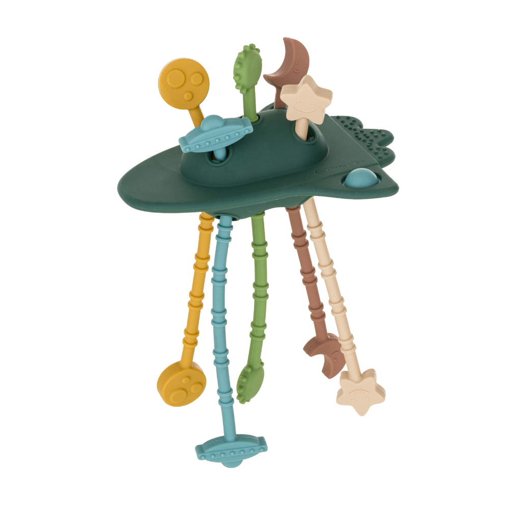 PETITE&amp;MARS Hračka silikónová senzorická Crazy rocket Misty Green 10m+