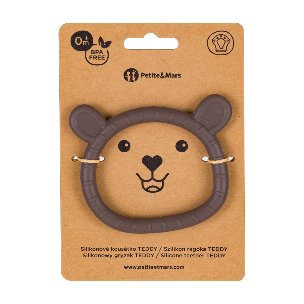PETITE&amp;MARS Hryzačka silikónová Teddy Bitter Cocoa 0m+