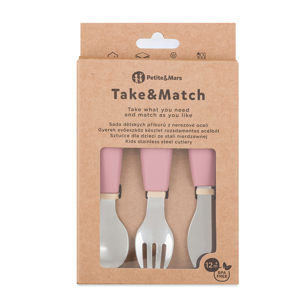 PETITE&MARS Sada príborov s nerezovej ocele Take&Match Dusty Rose 12m+