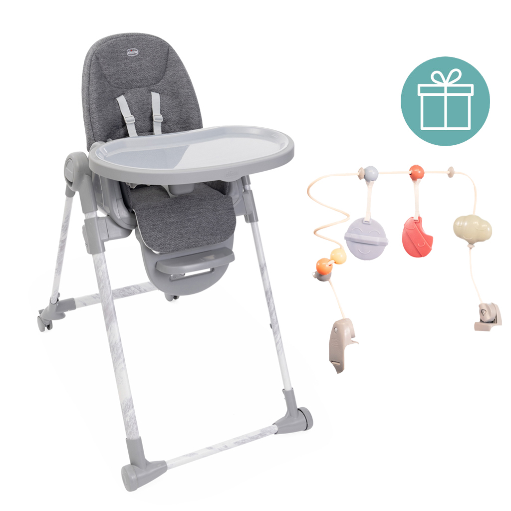 CHICCO Stolička jedálenská Polly Armonia - Carrara + Hrazdička Rainbow