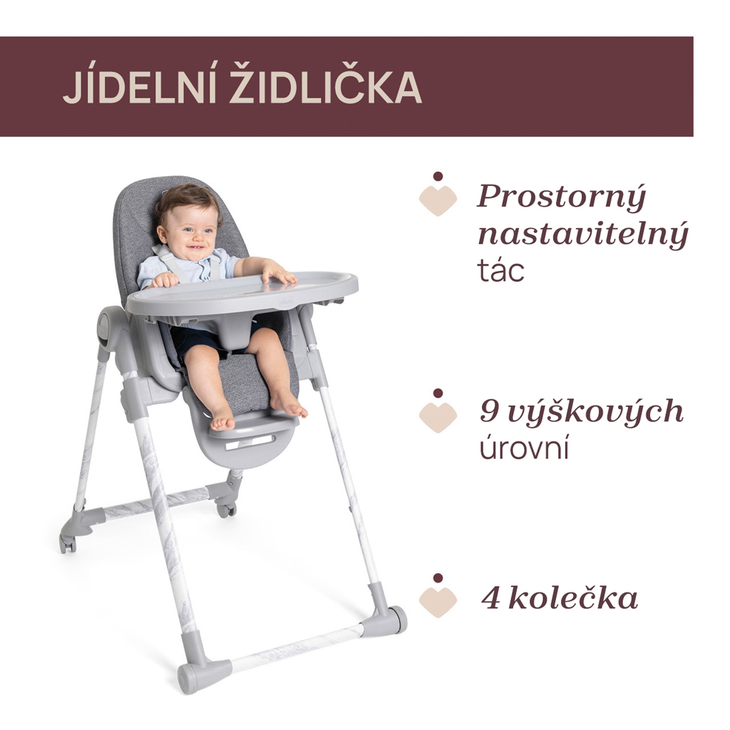 CHICCO Stolička jedálenská Polly Armonia - Carrara + Hrazdička Rainbow