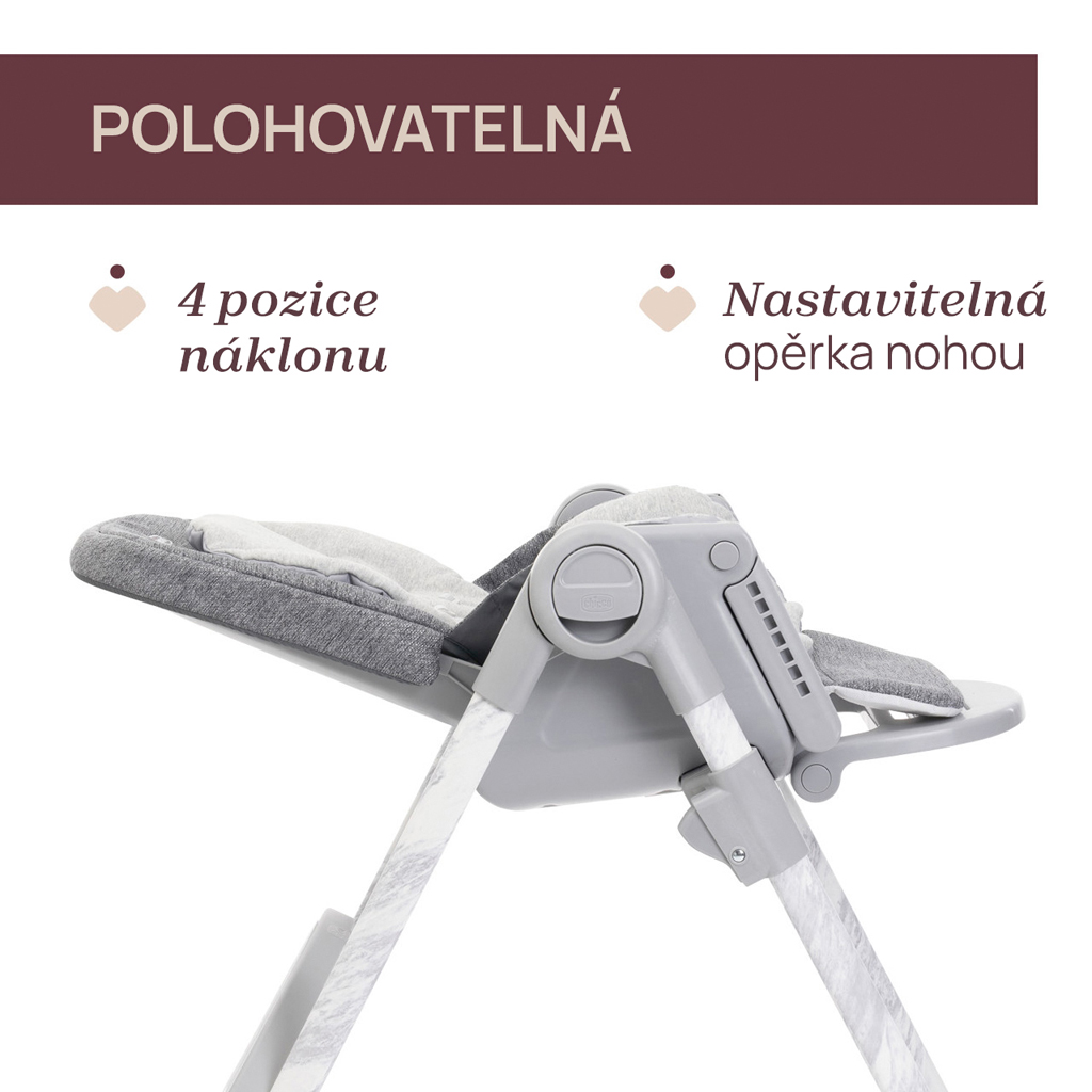 CHICCO Stolička jedálenská Polly Armonia - Carrara + Hrazdička Rainbow