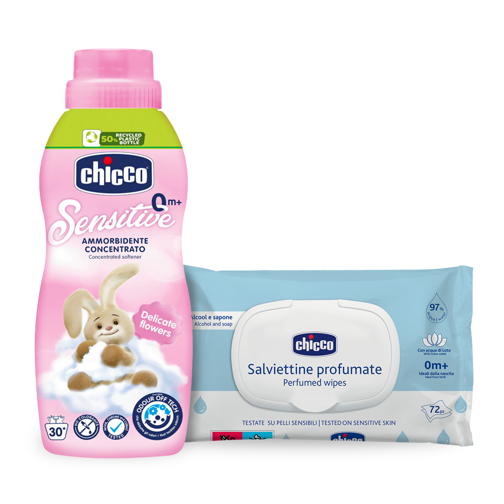 CHICCO Aviváž koncentrovaná Baby Sensitive Kvetinové objatie 750 ml + vlhčené obrúsky 72 ks zadarmo