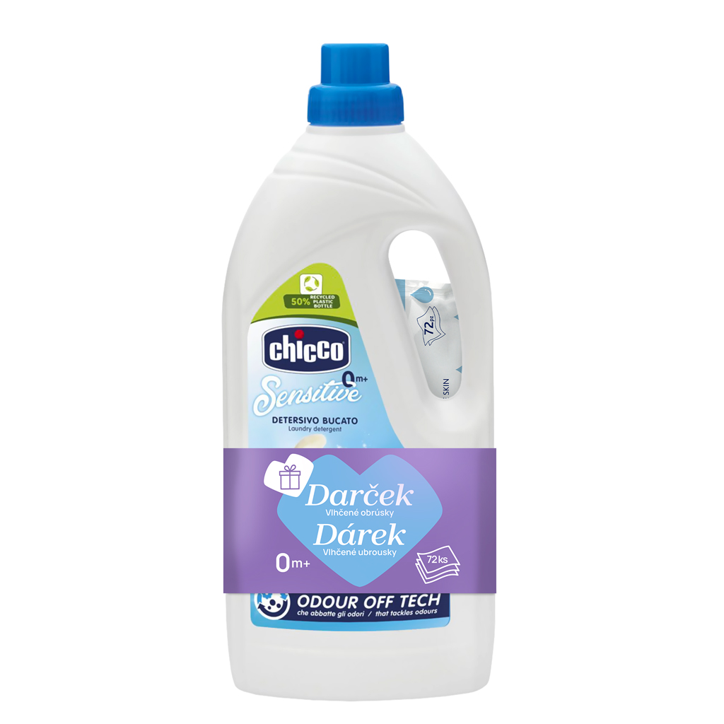 CHICCO Prací gél Baby Sensitive 1,5 l (27 praní) + vlhčené obrúsky 72 ks zadarmo
