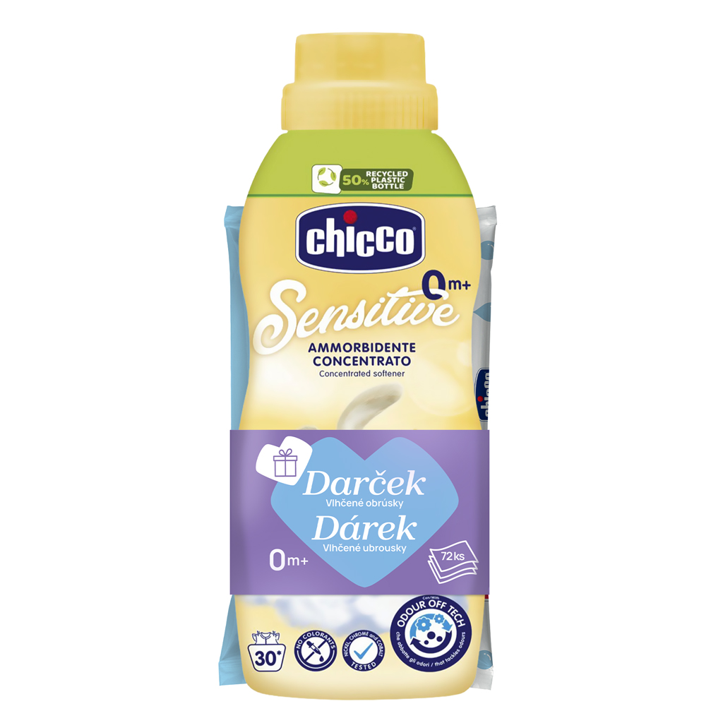 CHICCO Aviváž koncentrovaná Baby Sensitive Jemný dotyk 750 ml + vlhčené obrúsky 72 ks zadarmo
