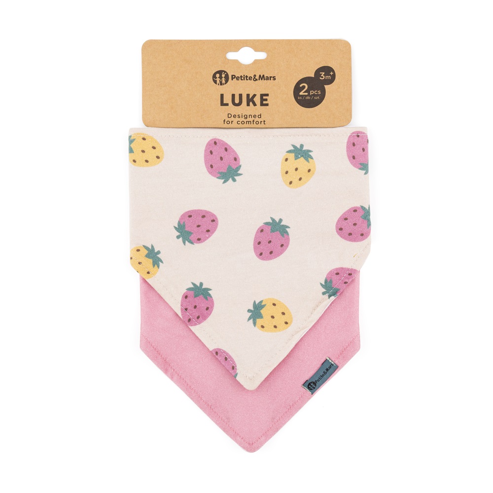 PETITE&MARS Podbradník bandana Luke 2 ks Beige Strawberies&Dusty Rose 3m+