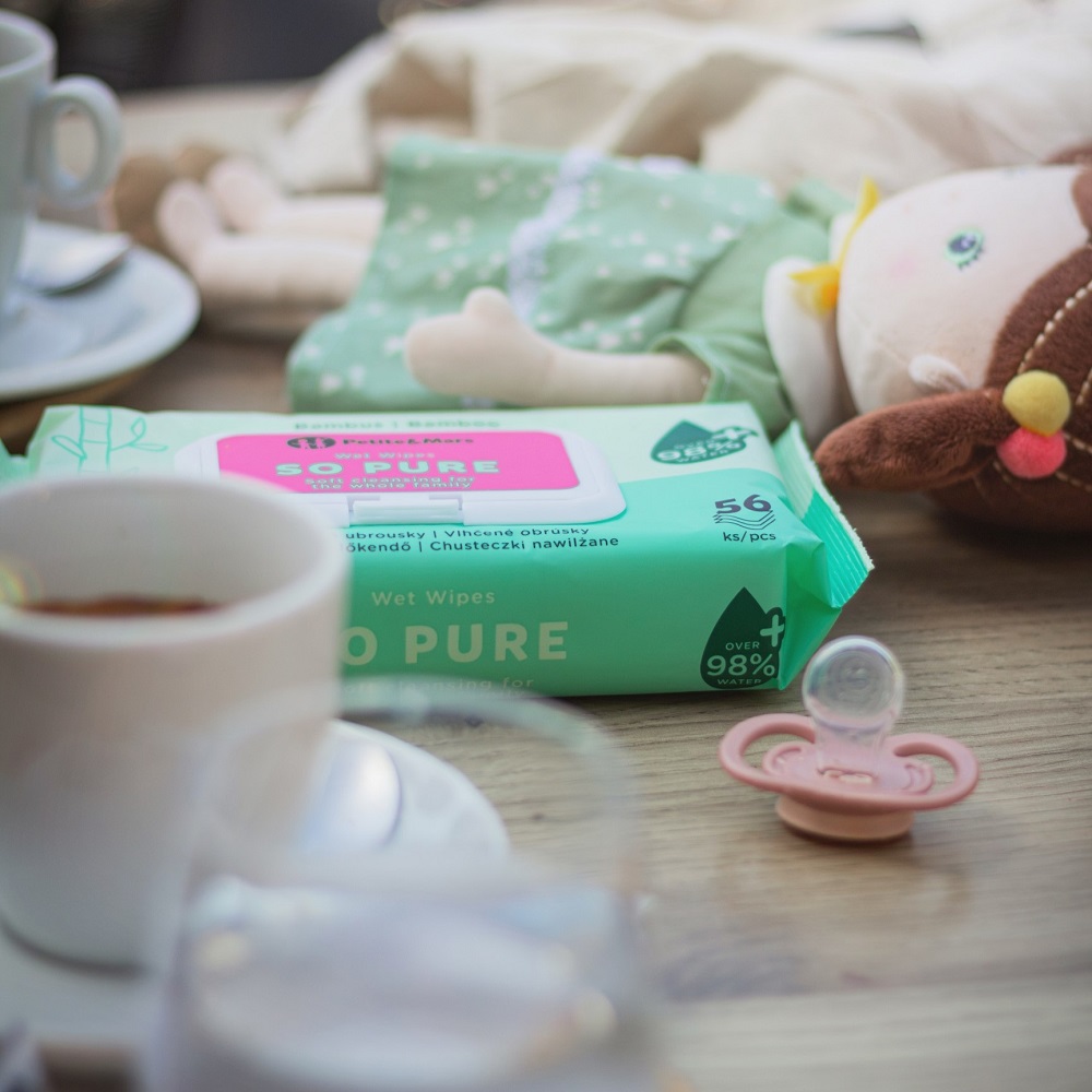 4x PETITE&amp;MARS Obrúsky vlhčené SO PURE bambusové bioodbúrateľné 56 ks