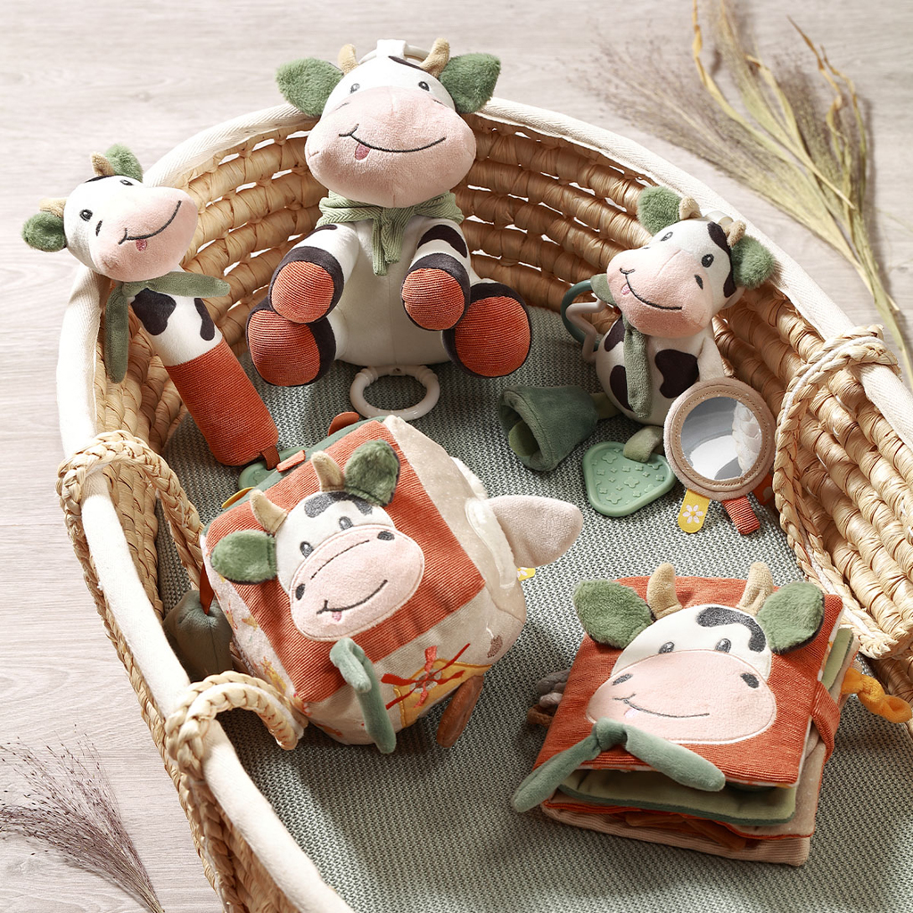 BABYONO Hračka hudobná na C-krúžku Cow Bingo 0m+