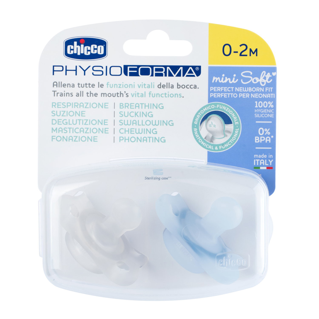 CHICCO Cumlík Physioforma® Mini Soft celosilikónový 0-2m chlapec 2 ks