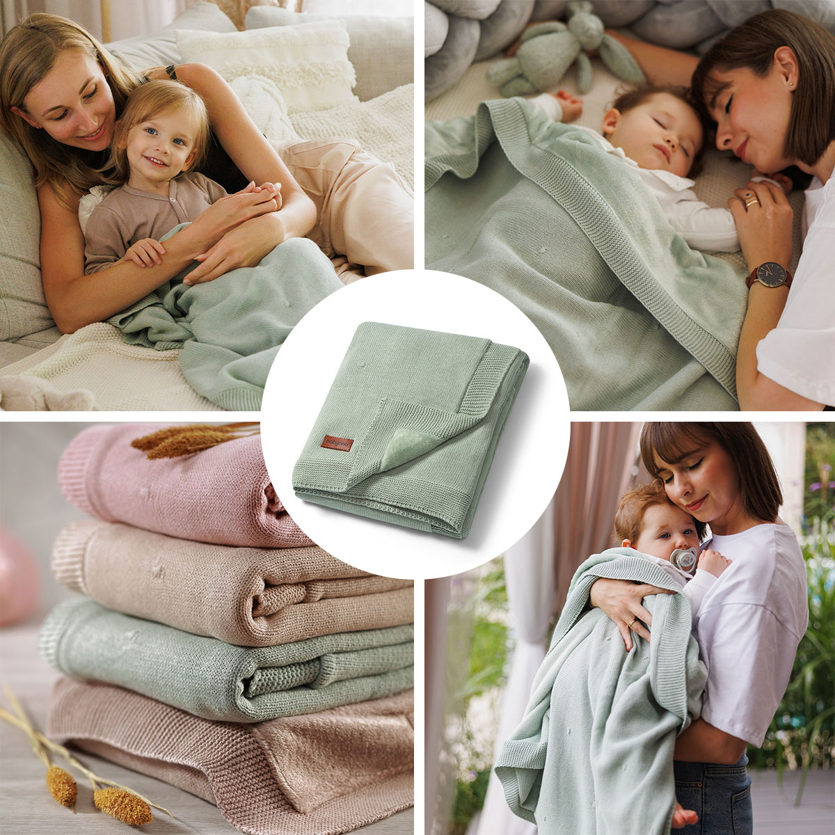 BABYONO Deka z prírodnej bavlny 75 × 100 cm sage 0m+