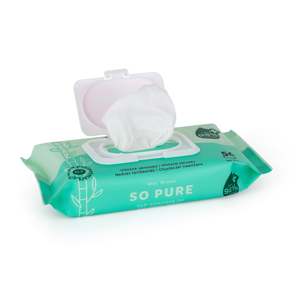 4x PETITE&amp;MARS Obrúsky vlhčené SO PURE bambusové bioodbúrateľné 56 ks