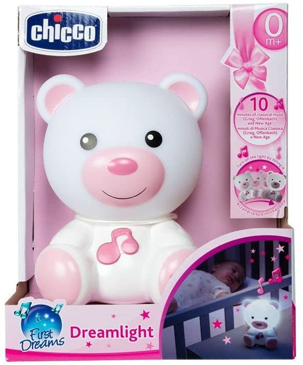 CHICCO Svetielko nočné hudobné Macko ružové 0m+