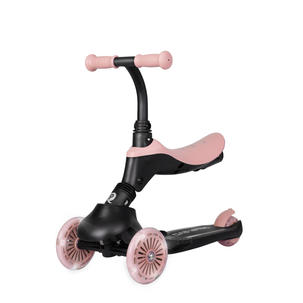 QPLAY Kolobežka / odrážadlo Sema Evo s LED svetlami Coral Pink, vek 1 - 6 rokov, do 50 kg