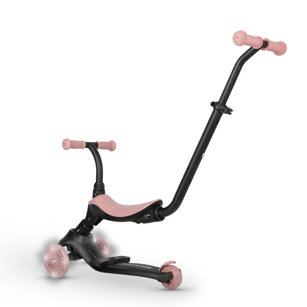 QPLAY Kolobežka / odrážadlo Sema Evo s LED svetlami Coral Pink, vek 1 - 6 rokov, do 50 kg