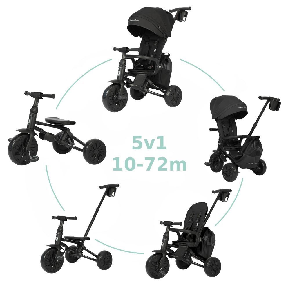 QPLAY Trojkolka Nova Max 5v1 Black, 10-72 mesiacov